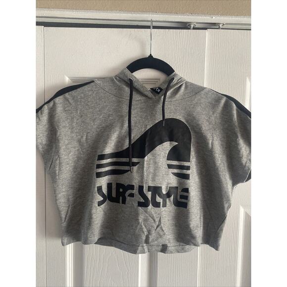 Surf Style‎ Women's Medium Gray Crop Pullover Hoodie Lightweight Surf Streetwear - Picture 1 of 6